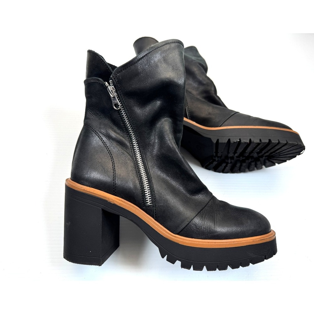 Free people Jack Zip Ankle Boots Women 40 US 9-9.5 EUC Leather Block Heel Black
